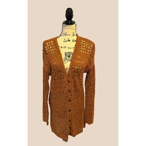 Daytrip Buckle Women's Medium Mustard Orange Open Weave Chenille Cardigan Sweate